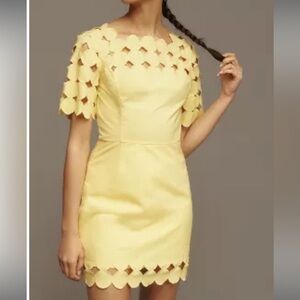 NWT Anthropologie Yellow Short-sleeve Embroidered Cut-out Mini Dress